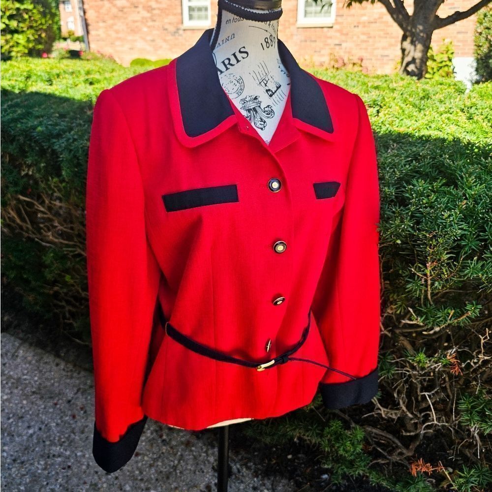 VTG Kasper A.S.L Petite Red & Navy Blue Chic Blazer. - Picture 3 of 15